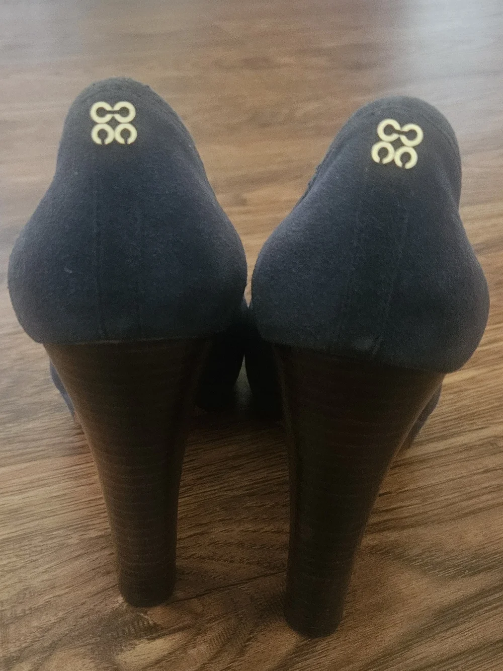 Coach Navy Suede Peep-Toe Platform Pumps